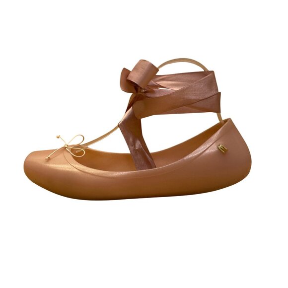 Melissa Women’s Pink Rubber With Ribbon Ties Ballet Bow Shoes Size 9 - Picture 4 of 8